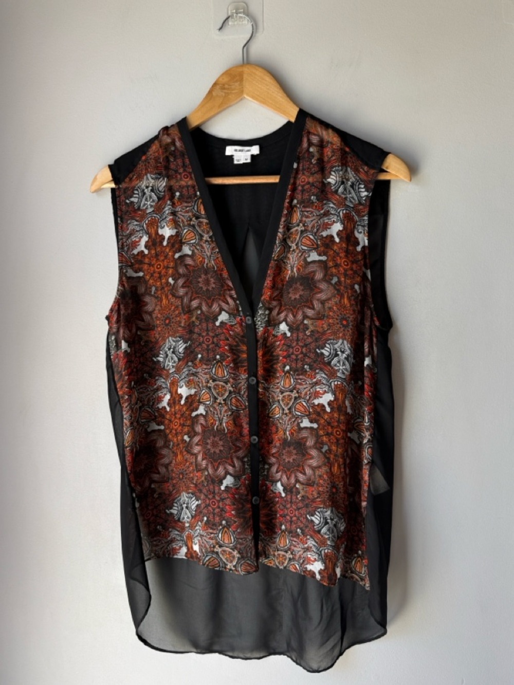 Helmut Lang Mandala Print Viscose Sleeveless Sheer Blouse